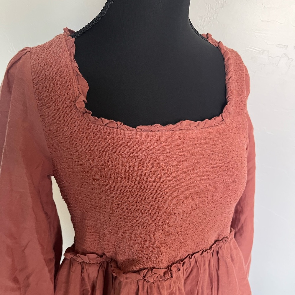 Anthropologie Erin Fetherston Babydoll Summer Dress Terracotta Scandi Girl Boho - Picture 4 of 9
